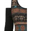 Tribal Pattern Fleece Vest and Off The Shoulder T-shirt - BLACK XXXL