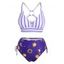 Maillot de Bain Tankini Rayé à Imprimé Etoile Lune et Soleil - Bleu profond M