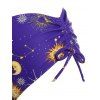 Striped Sun Moon Star Print Cinched O Ring Tankini Swimwear - DEEP BLUE S