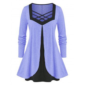 

Plus Size Crisscross Overlap T-shirt, Purple