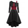 Plaid Print Corset Style Lace-up High Low Dress - BLACK XXL