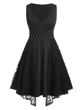 Plus Size Grommet Lace Layered Flare Dress