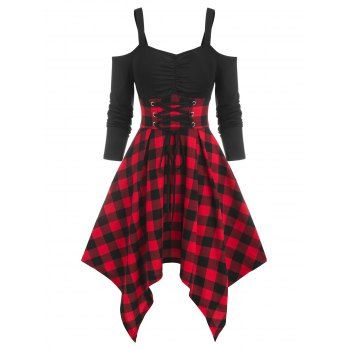 

Ruched Bust Plaid Corset Handkerchief Dress, Multicolor