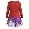 Plus Size Snowflake Print Ruched Empire Print T-shirt - RED 5X