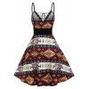 Tribal Print Lace-up Cami Dress - BLACK XXL