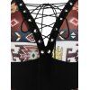 Vintage Tribal Print Lace Up High Waisted Cami Flare Dress - BLACK XXXL