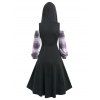 Cold Shoulder Hooded Plaid Twofer Dress - DARK GRAY XXXL