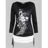 T-shirt D'Halloween Plissé à Imprimé Crâne - Noir M