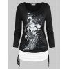 Skull Print Cinched Halloween T-shirt - BLACK XXL