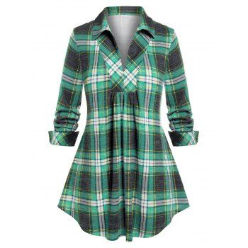 

Plus Size Plaid Tunic Blouse, Light green