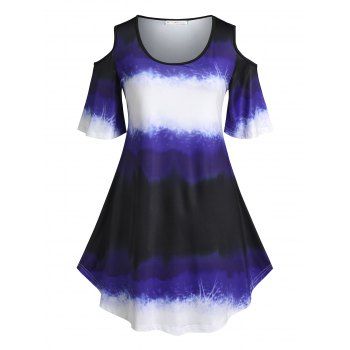 

Plus Size Tie Dye Cold Shoulder Tee, Multicolor
