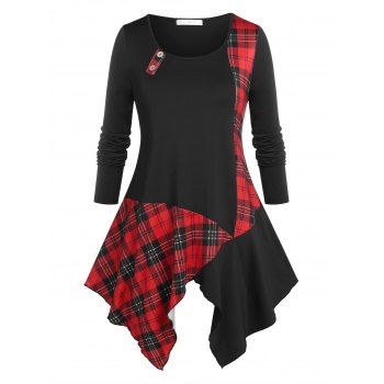 

Plus Size Plaid Handkerchief T-shirt, Black