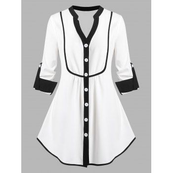 

Plus Size Roll Up Sleeve Contrast Tape Shirt, White