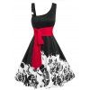 Robe d'Halloween à col oblique et imprimé squelette - Noir XL