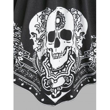 Gothic Skull Print Cold Shoulder Ruffled 2 In 1 Pointed Hem Long Sleeve T-shirt