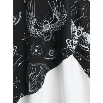 Moon Animals Print Cold Shoulder Faux Twinset Dress