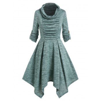 

Long Sleeve Heathered Pleated Kandkerchief Dress, Light green