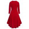 Tie Knot Mock Button High Low Velour Dress - RED L