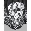 Gothic Skull Print Cold Shoulder Ruffled 2 In 1 Pointed Hem Long Sleeve T-shirt - BLACK L