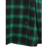 Hooded Single Breasted Plaid Skirted Coat - DEEP GREEN L
