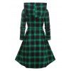 Hooded Single Breasted Plaid Skirted Coat - DEEP GREEN L