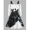 Moon Animals Print Cold Shoulder Faux Twinset Dress - BLACK L