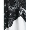 Moon Animals Print Cold Shoulder Faux Twinset Dress - BLACK XXXL