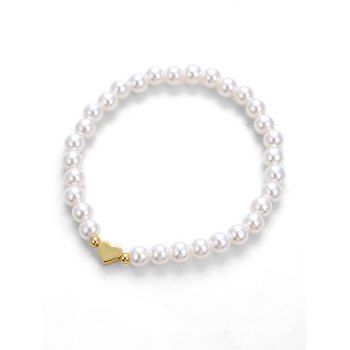 

Heart Metal Faux Pearl Beaded Bracelet, White
