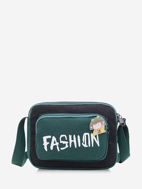 Sac Bandoulière en Toile à Imprimé Lettres - Noir 