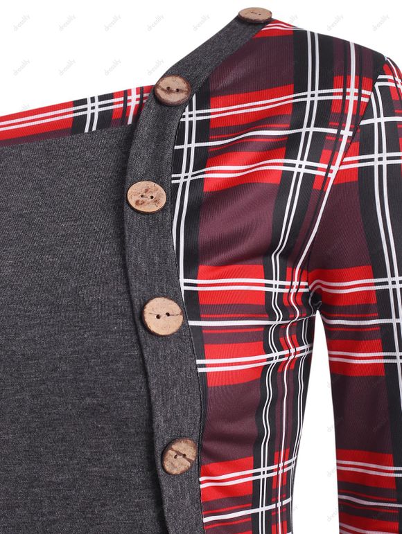 T-shirt Long à Carreaux avec Bouton - Gris M