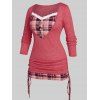 T-shirt Sanglé à Carreaux de Grande Taille 2 en 1 - Rouge 2X