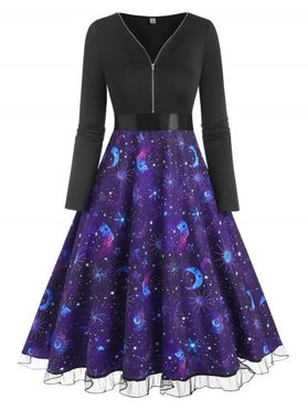 Zipper Lace Insert Ombre Galaxy Dress