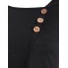 Paisley Flower Print Mock Button Asymmetric T Shirt - BLACK XXL