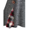 Plaid Print Cinched Mock Button Sweater - GRAY XXXL