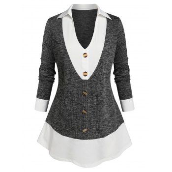 

Plus Size Space Dye Mixed Media Top, Black