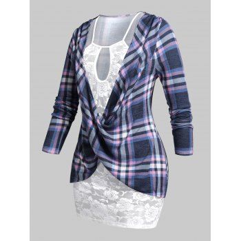 

Plus Size Keyhole Plaid Front Twist 2 in 1 Top, Purple