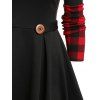 Plaid Print Long Sleeve Flare Dress - BLACK XL
