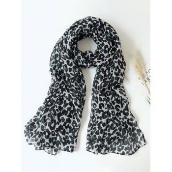 

Long Leopard Printed Scarf, Black