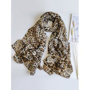 

Long Leopard Print Voile Scarf, Tan