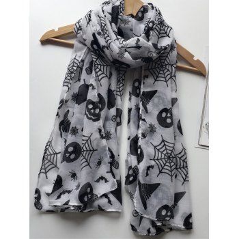 

Printed Skull Pumpkin Spider Web Long Scarf, Black