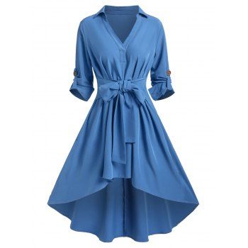 Tie Knot High Low Skirted Dress, Blue