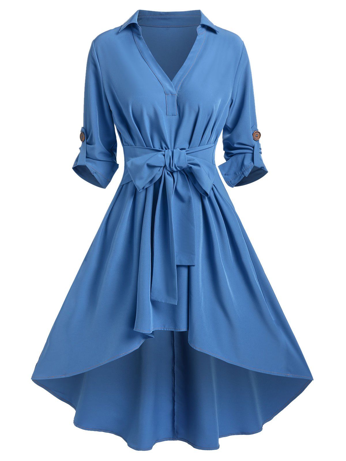 Robe de Jupe Haute Basse Tricotée Nouée - Bleu XXL