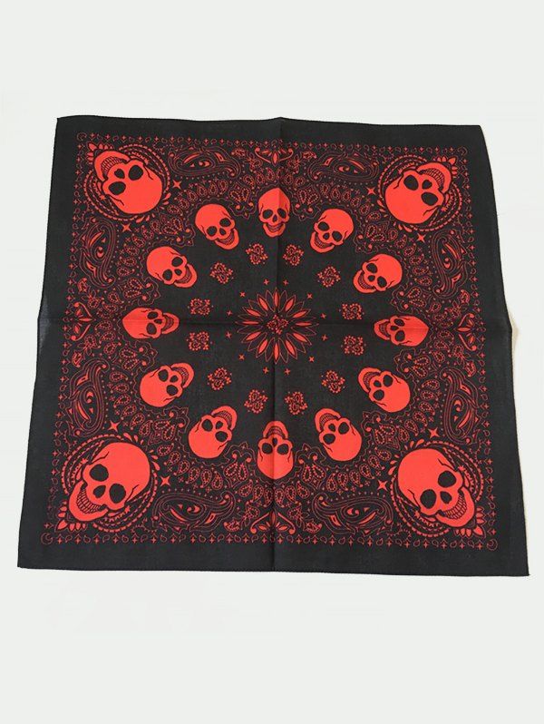 Skulls Paisley Printed Square Bandana - RED 