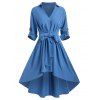 Robe de Jupe Haute Basse Tricotée Nouée - Bleu XXL