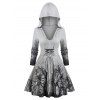 Tree Branch Pattern Hooded Lace-up Sweater Dress - BLACK S