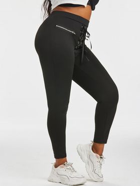Plus Size High Rise Lace Up Zippered Pants