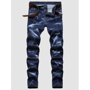 

Faded Wash Print Casual Jeans, Deep blue