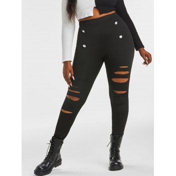 

Plus Size High Rise Ripped Pants, Black