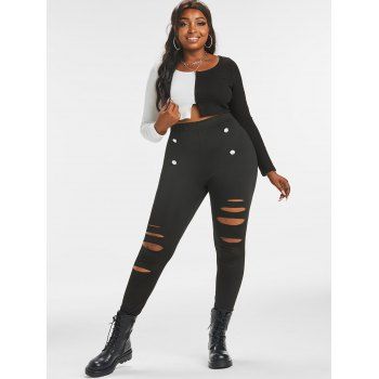 Plus Size High Rise Ripped Pants
