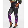 Legging à Imprimé Rose à Coupe Haute de Grande Taille - Noir 5X